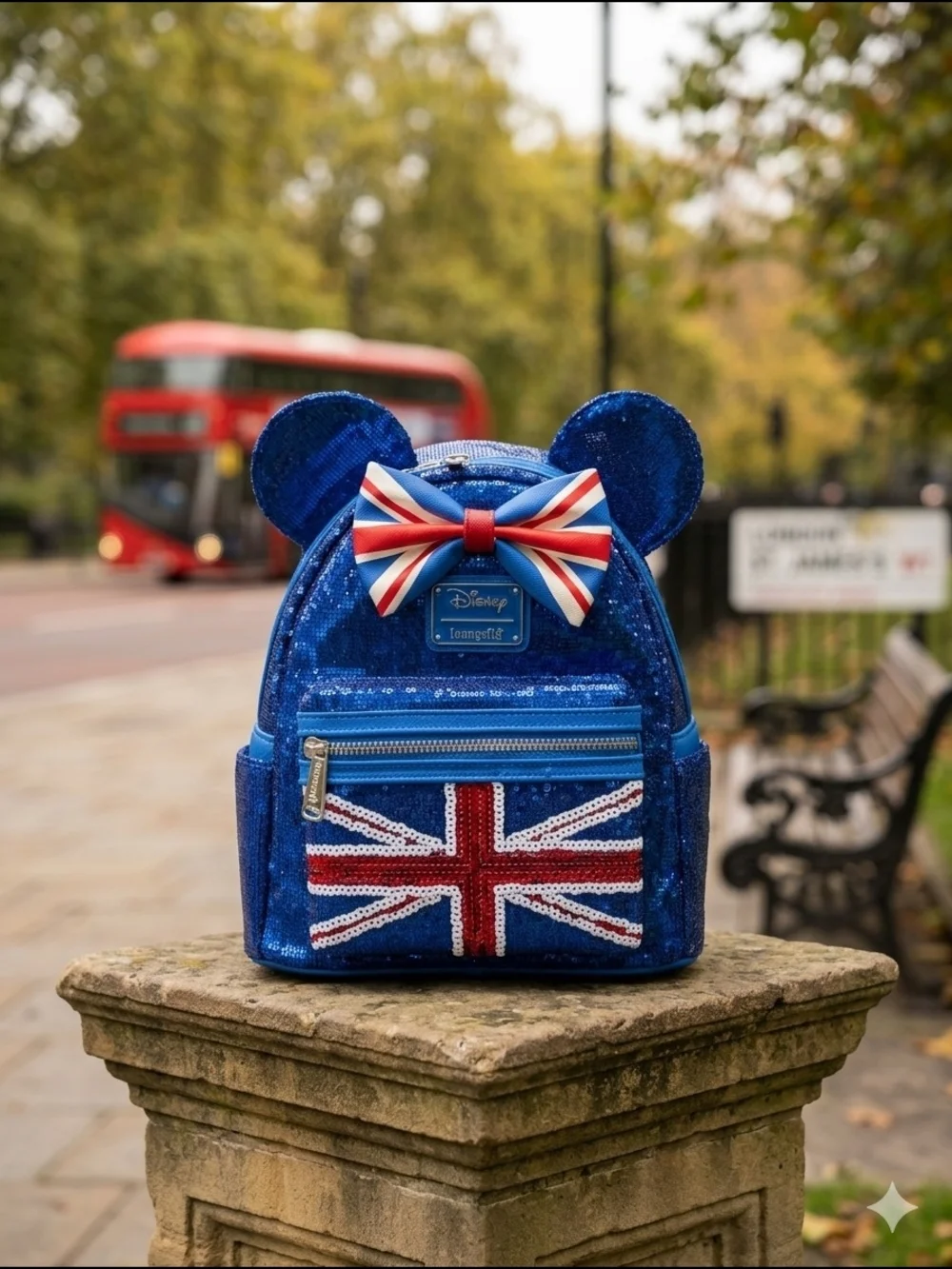 Disney Loungefly Royal Blue Sequin Union Jack Mini Backpack (NWT)